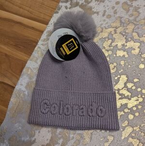 Taupe Knit Colorado Beanie with Pom-Pom